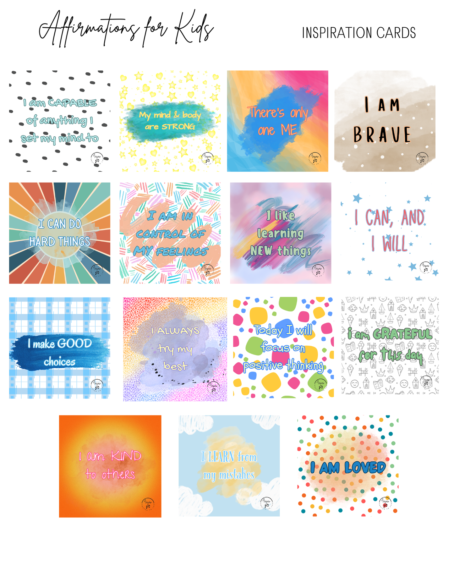"Affirmations for Kids" Affirmation Cards