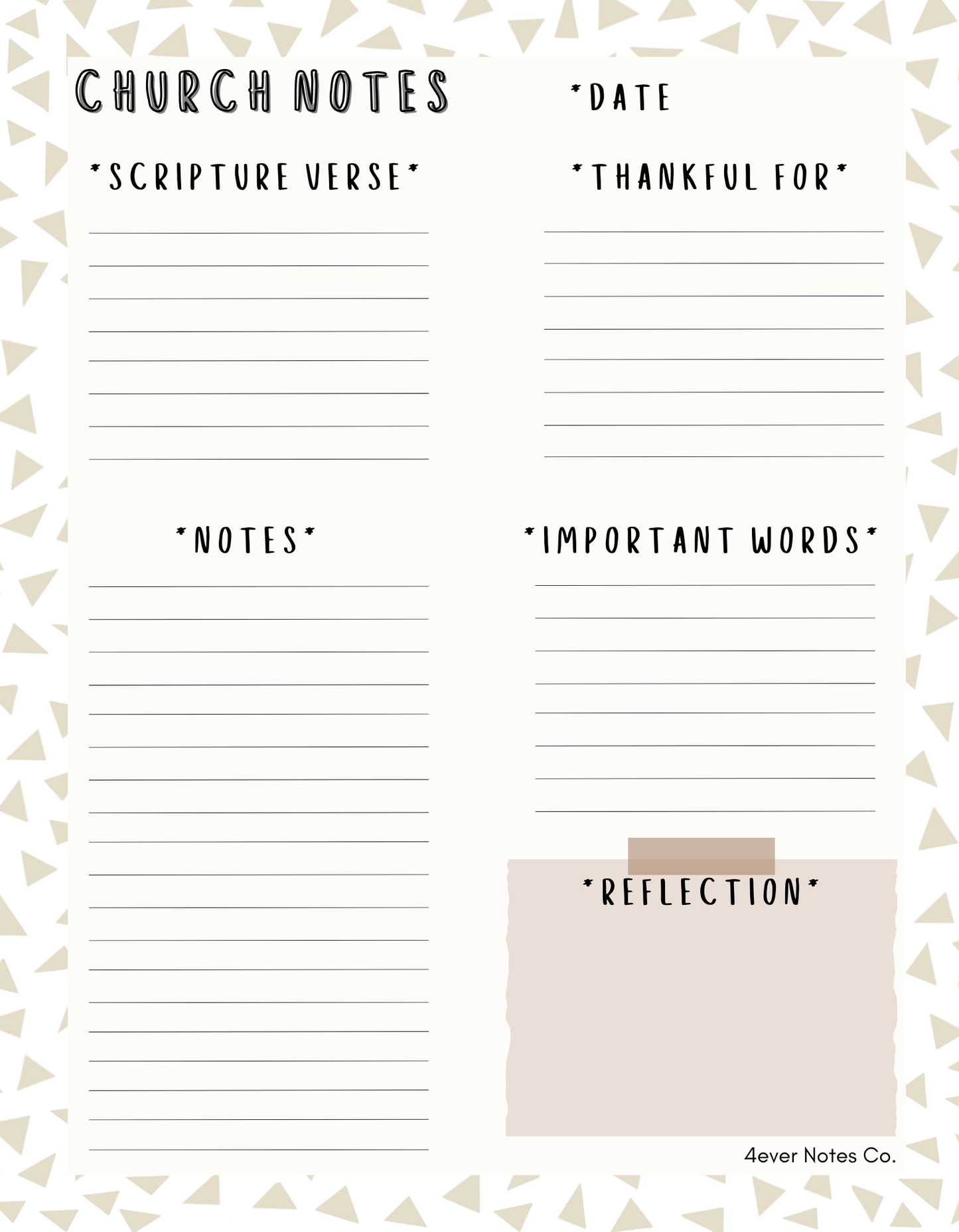 "Church Notes" notepad
