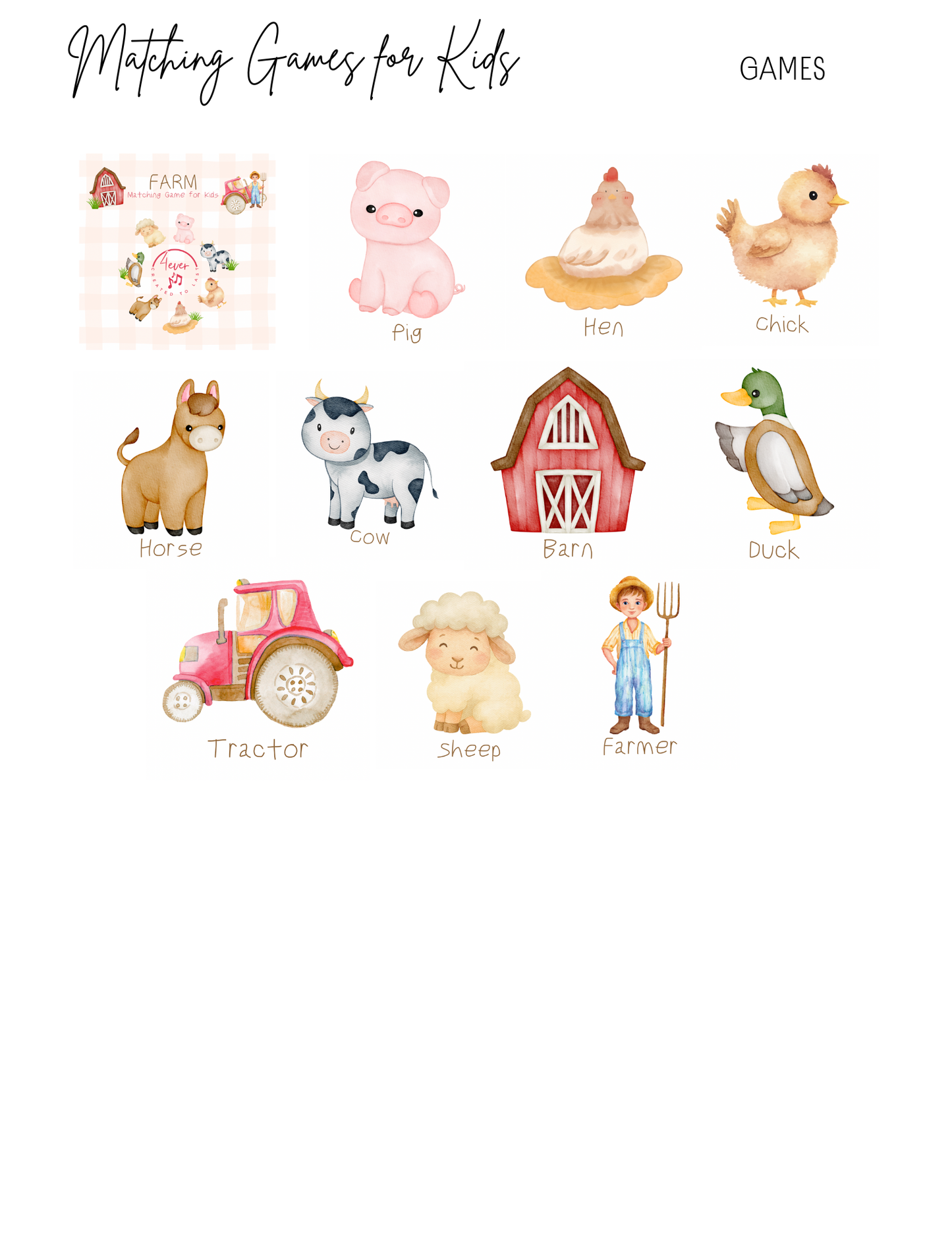 Farm Matching Game for Kids