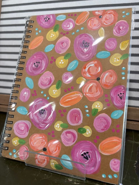 Floral Swirl Spiral Journal-hand painted